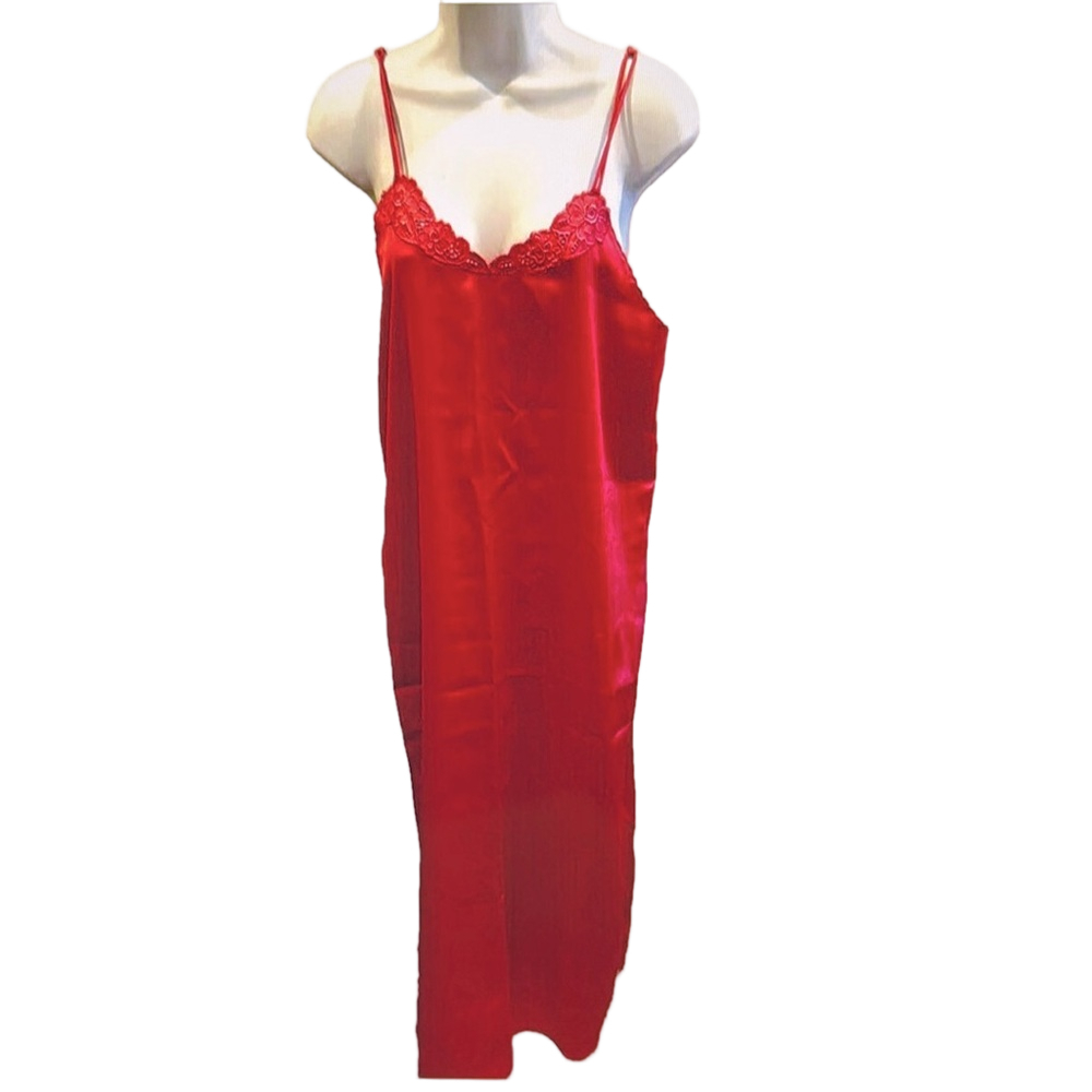 Movie Star Red Silky Lace Slip Dress Nightgown Medium